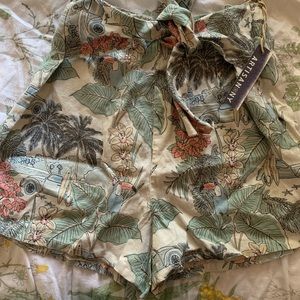 Pattern flowery tie shorts